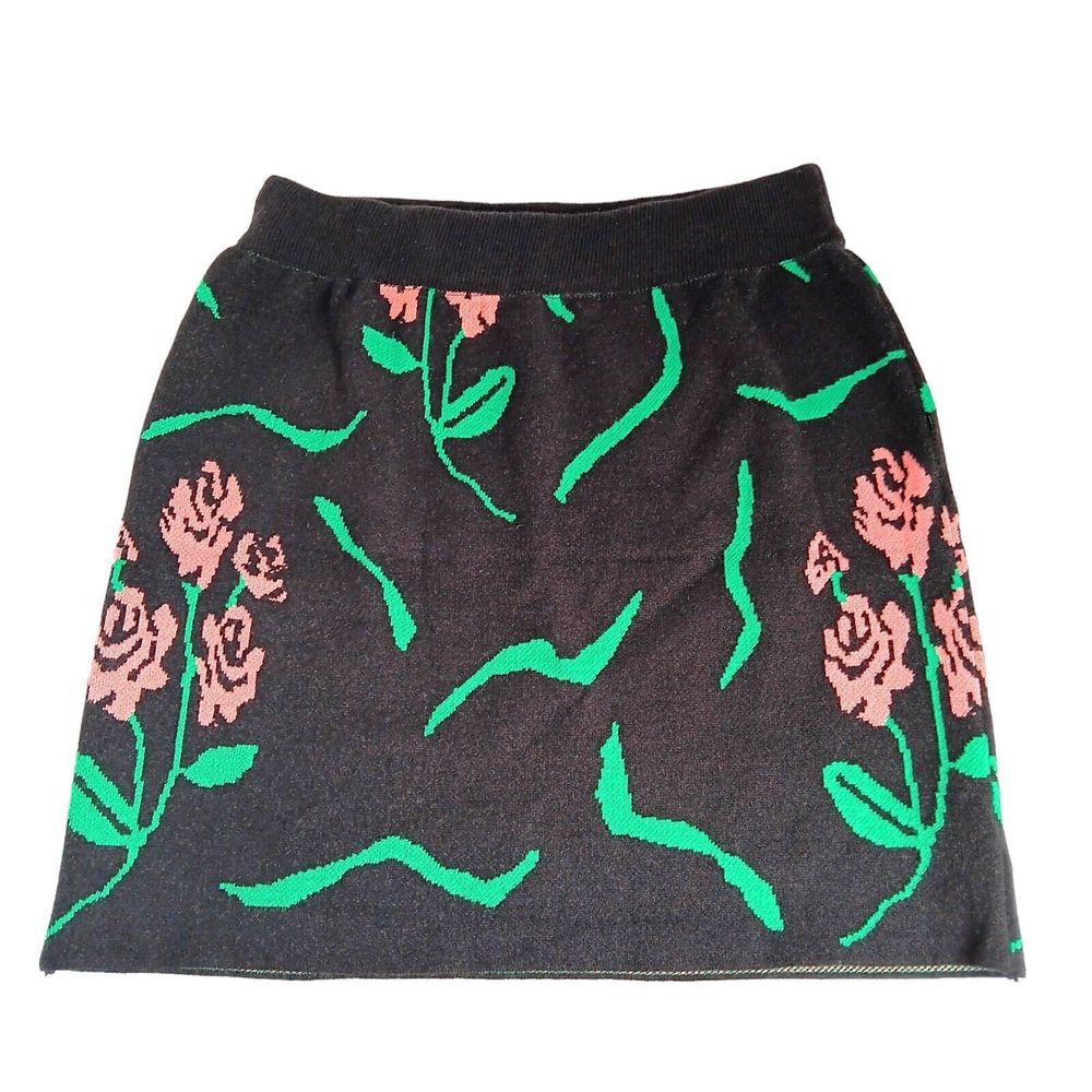Love + Harmony Black Floral Print Knit Mini Skirt M